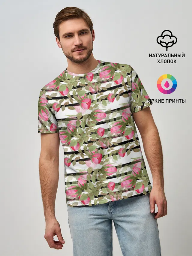 Акварельные розы на полосатом