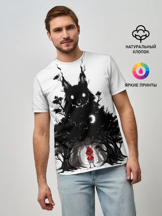 Мужская базовая футболка с принтом «Pop Art — Красная шапочка»