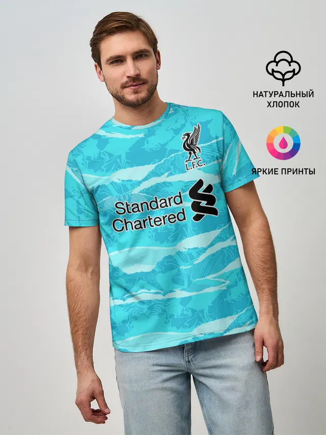 Мужская базовая футболка с принтом «Ливерпуль — LIVERPOOL выездная сезон 20/21»