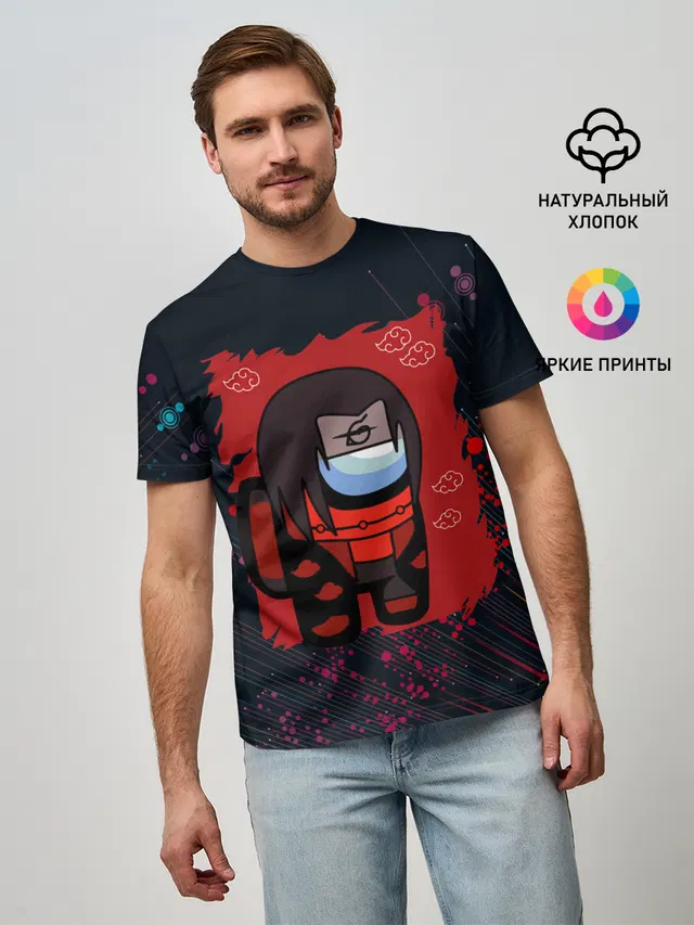 Мужская базовая футболка с принтом «Among Us — Itachi Uchiha.»