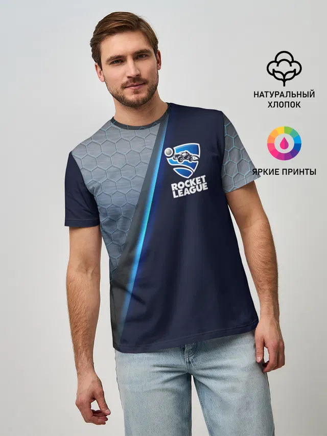 Мужская базовая футболка с принтом «Rocket League»