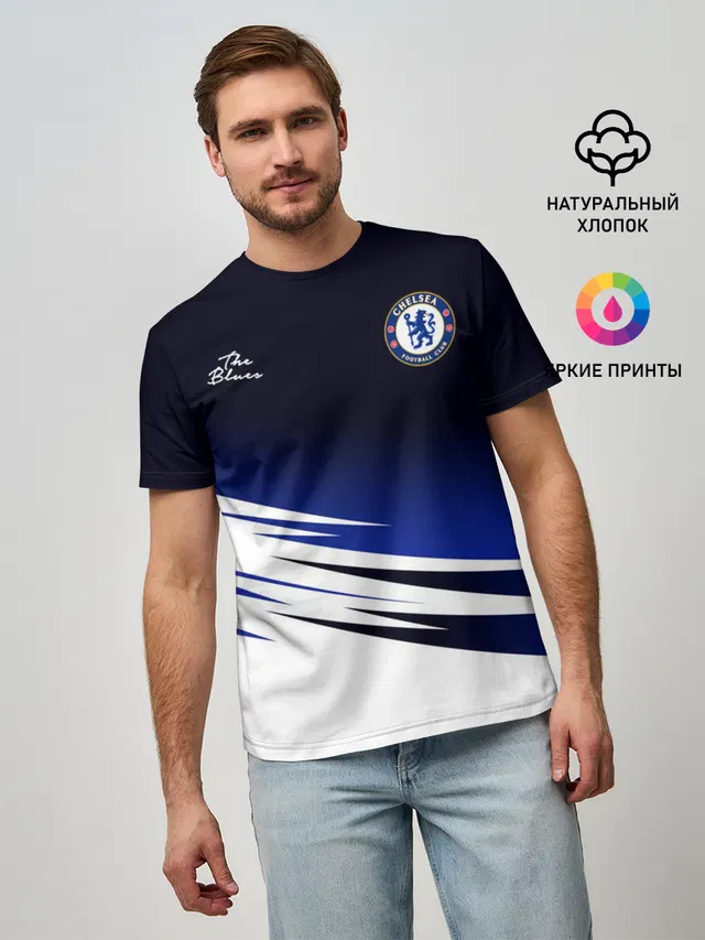 Мужская базовая футболка с принтом «Челси — CHELSEA разминочная 19/20»