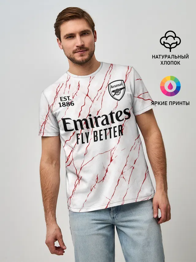 Мужская базовая футболка с принтом «Арсенал — ARSENAL 20/21 - ГОСТЕВАЯ»