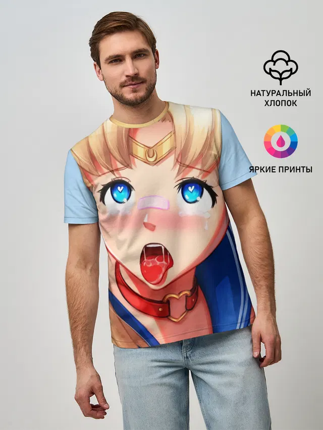 Мужская базовая футболка с принтом «Sailor Moon Ahegao»