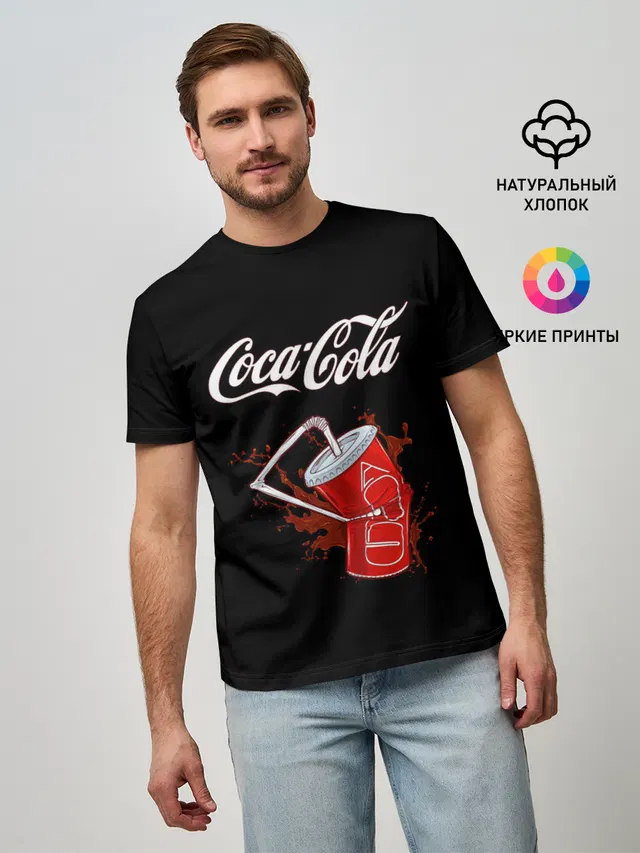 Мужская базовая футболка с принтом «Еда — Coca Cola»