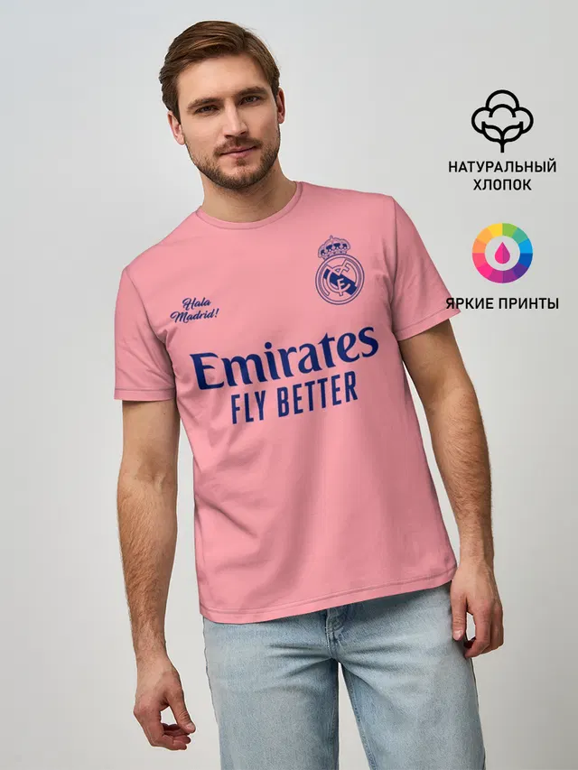 Мужская базовая футболка с принтом «Реал Мадрид — REAL MADRID, выездная 20/21»