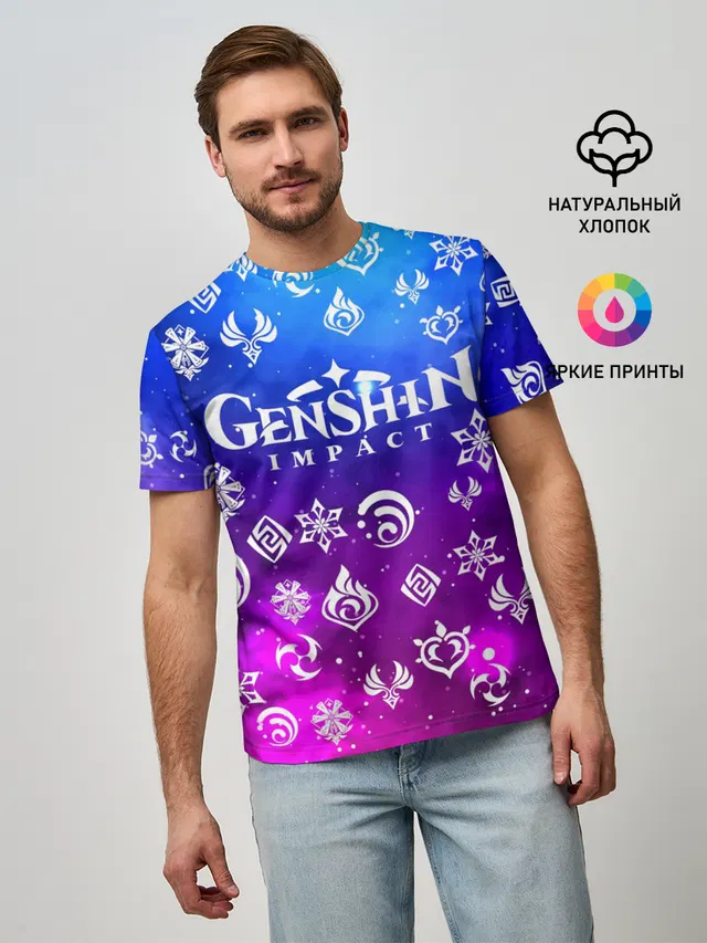 Мужская базовая футболка с принтом «Genshin Impact»