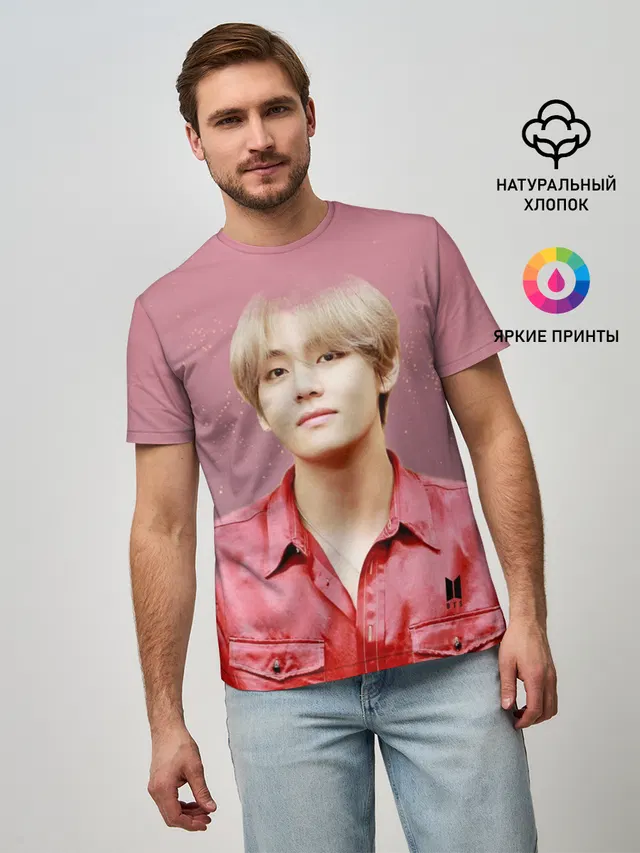 Мужская базовая футболка с принтом «BTS»