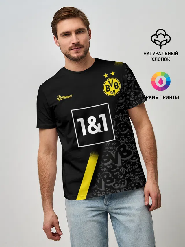 Мужская базовая футболка с принтом «Borussia — BORUSSIA выездная сезон 20/21»