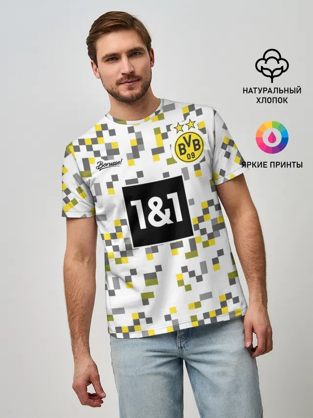 Мужская базовая футболка с принтом «Pixelated camouflage — BORUSSIA резервная сезон 20/21»