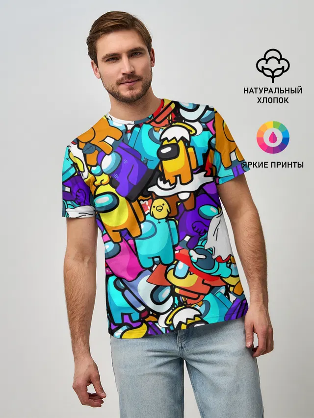 Мужская базовая футболка с принтом «Collage pattern»