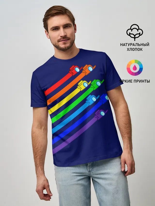 Мужская базовая футболка с принтом «Rainbow»