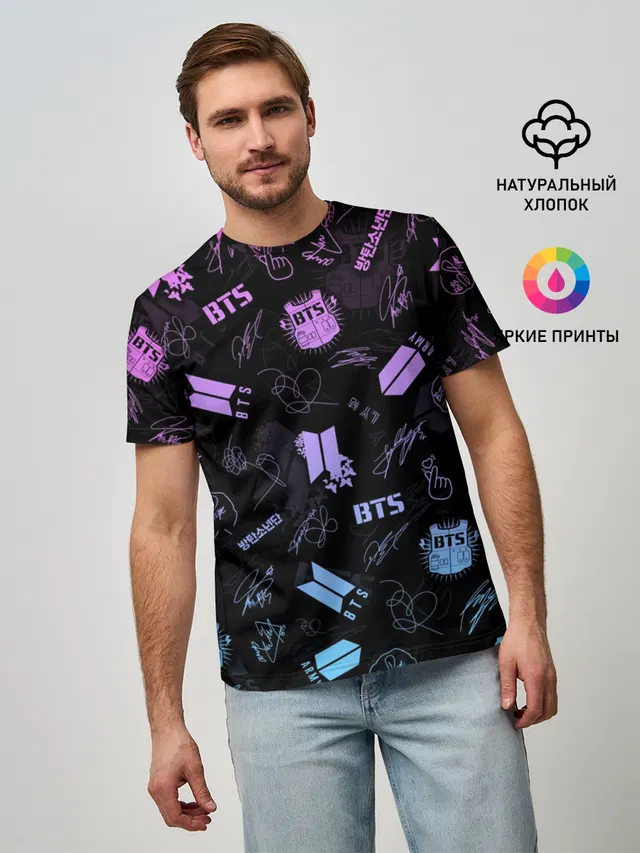 Мужская базовая футболка с принтом «BTS»
