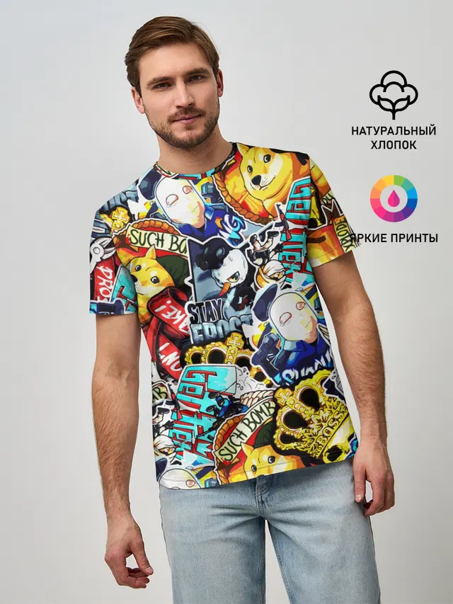 Мужская базовая футболка с принтом «Counter-Strike — CS GO STICKERBOMBING»