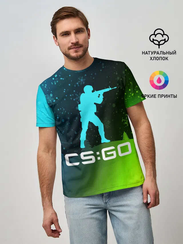 Мужская базовая футболка с принтом «Counter-Strike — CS GO — КС ГО - Снежный»