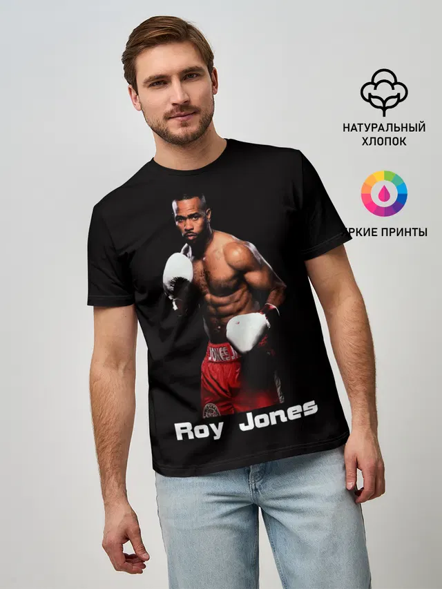 Мужская базовая футболка с принтом «Бокс — Roy Jones»