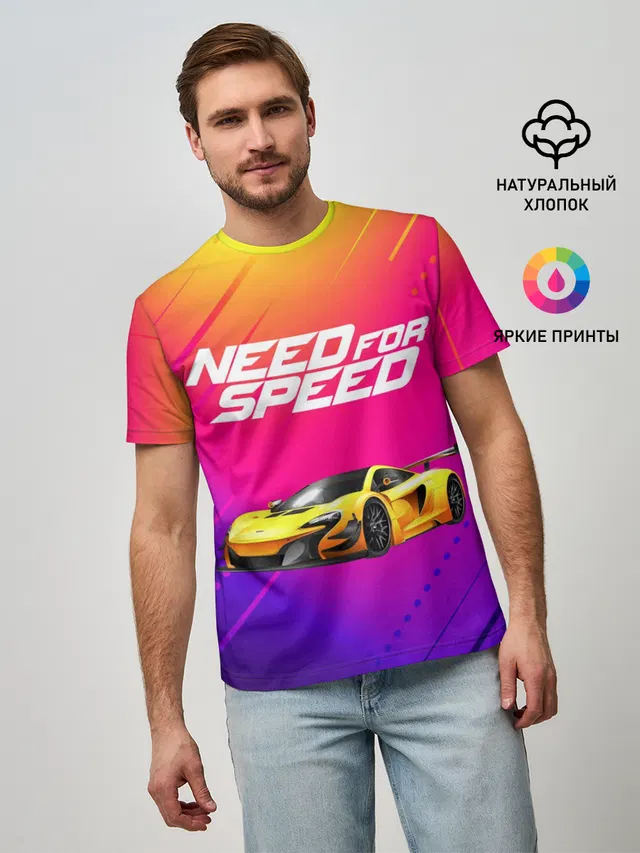 Мужская базовая футболка с принтом «Need FO Speed»