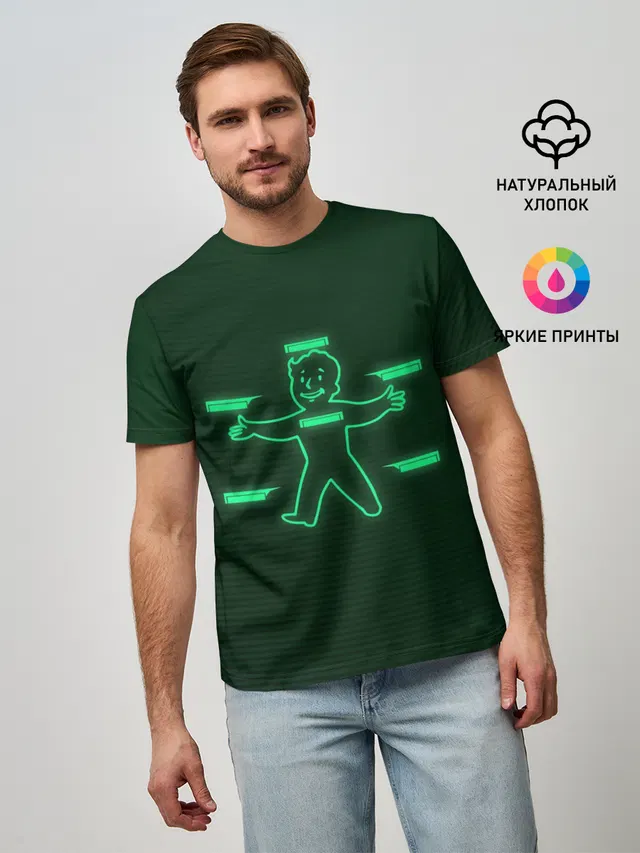 Мужская базовая футболка с принтом «Vault-Boy HP»