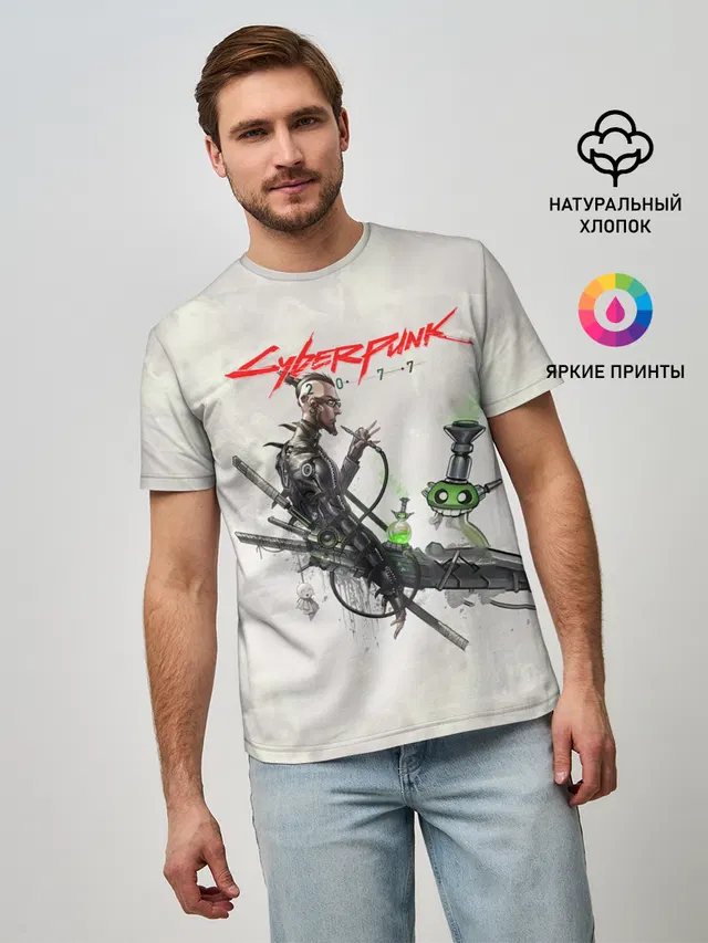 Мужская базовая футболка с принтом «Cyberpunk 2077»