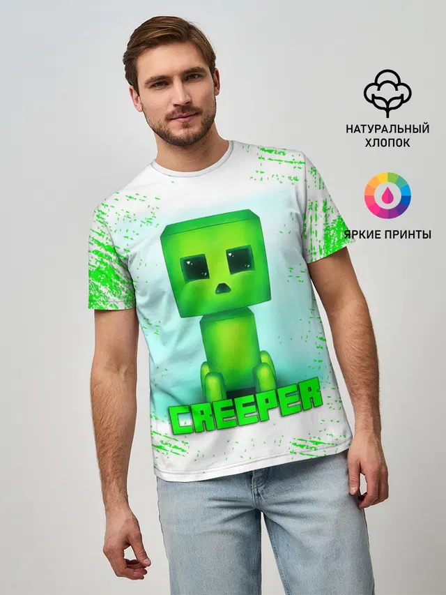Мужская базовая футболка с принтом «Майнкрафт — MINECRAFT CREEPER»