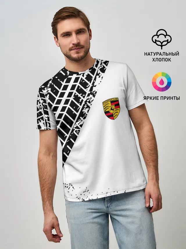 Мужская базовая футболка с принтом «Porsche»