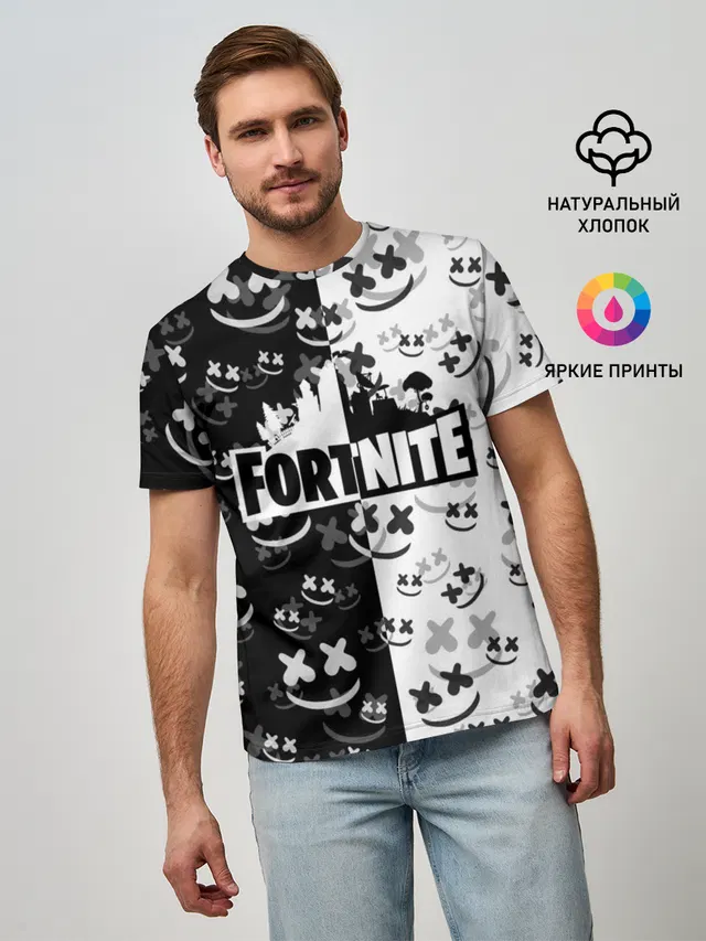 Мужская базовая футболка с принтом «Фортнайт — MARSHMELLO»
