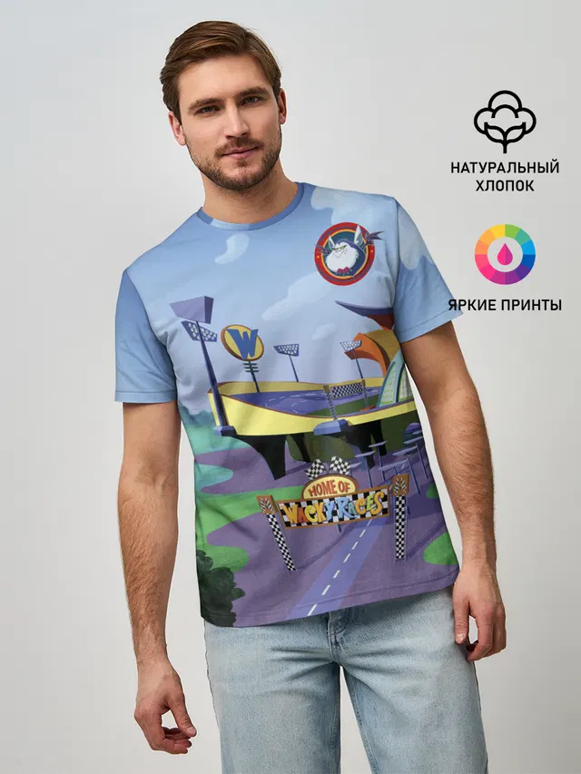 Мужская базовая футболка с принтом «Bella Badge»