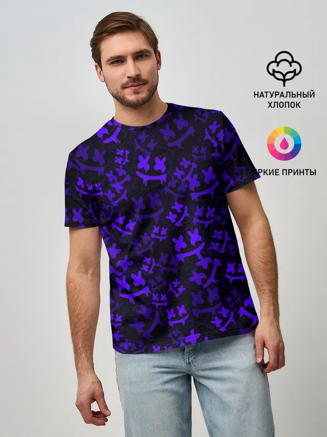 Мужская базовая футболка с принтом «Purple — MARSHMELLO NEON»