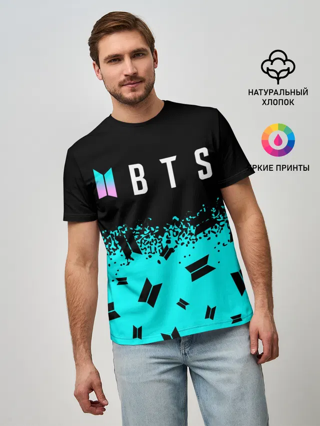 Мужская базовая футболка с принтом «BTS»