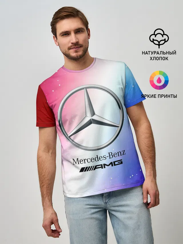 Мужская базовая футболка с принтом «Merсedes — MERCEDES — МЕРСЕДЕС»