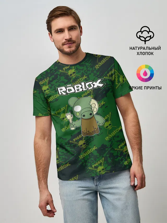 Мужская базовая футболка с принтом «Роблокс — Свинка Пигги из Roblox»