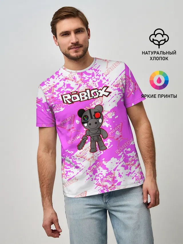 Мужская базовая футболка с принтом «Роблокс — Свинка Пигги из Roblox»