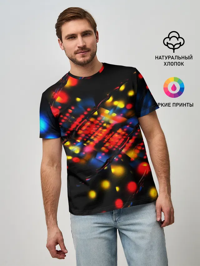 Мужская базовая футболка с принтом «Абстракция — Fractal Digital 3D»