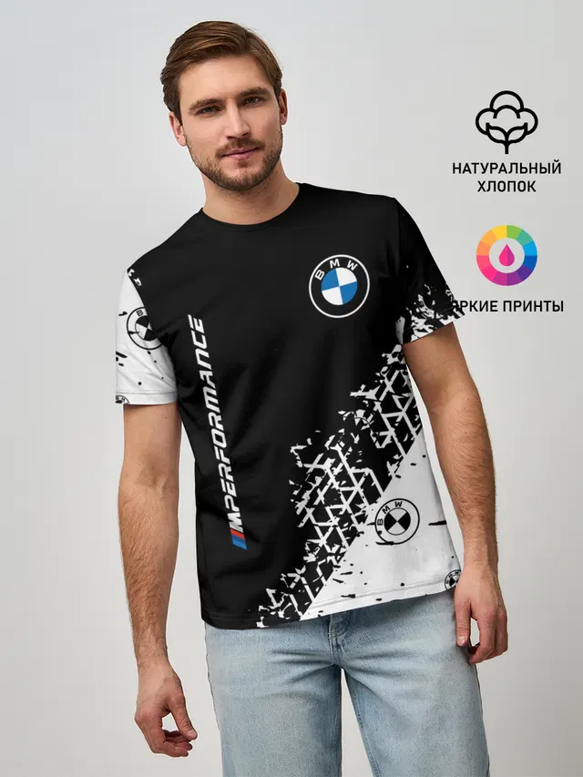 Мужская базовая футболка с принтом «BMW»