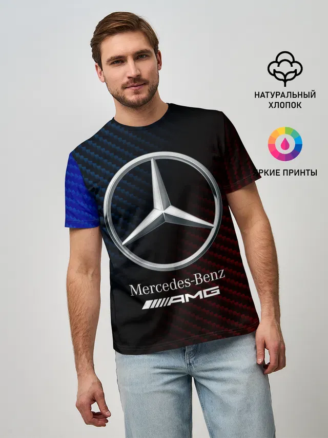 Мужская базовая футболка с принтом «Mercedes-Benz — MERCEDES — МЕРСЕДЕС»