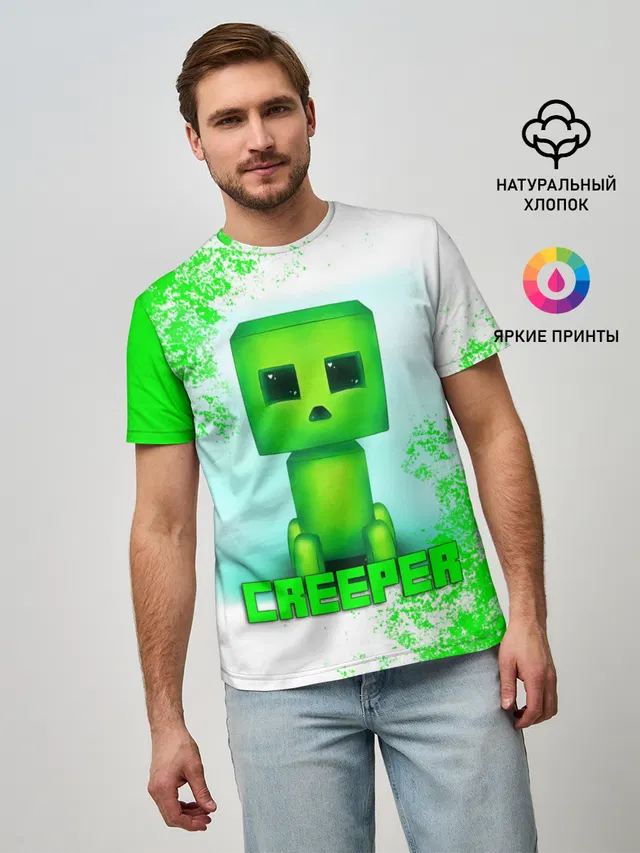 Мужская базовая футболка с принтом «Майнкрафт — MINECRAFT CREEPER»