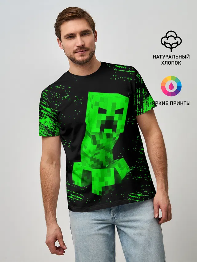Мужская базовая футболка с принтом «Майнкрафт — MINECRAFT CREEPER»