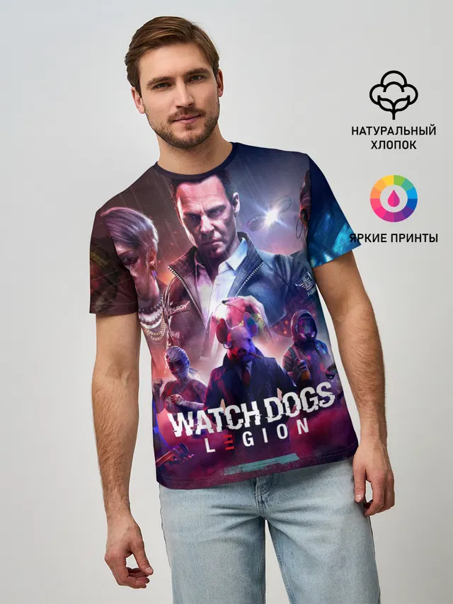Мужская базовая футболка с принтом «Watch Dogs Legion»