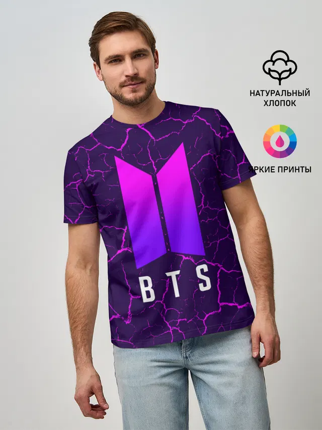 Мужская базовая футболка с принтом «BTS»