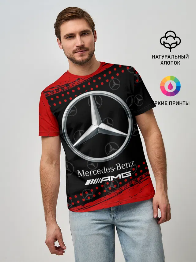 Мужская базовая футболка с принтом «Merсedes — MERCEDES — МЕРСЕДЕС»