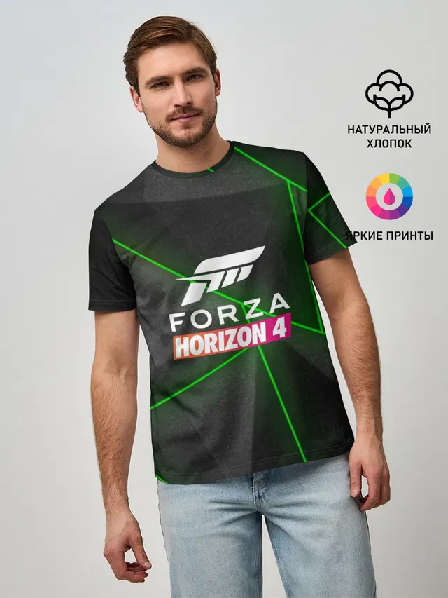 Мужская базовая футболка с принтом «Forza Horizon — Forza Horizon 4 Hi-tech»