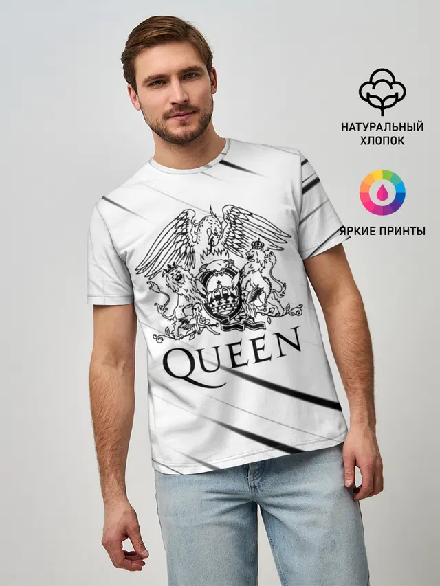 Мужская базовая футболка с принтом «QEEN Куин»