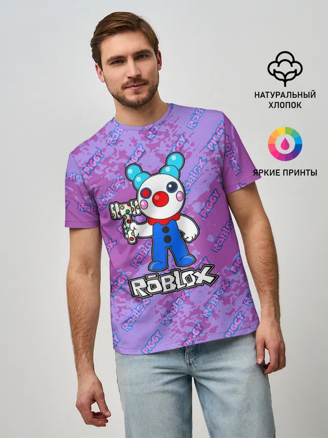 Мужская базовая футболка с принтом «Роблокс — Свинка Пигги из Roblox»