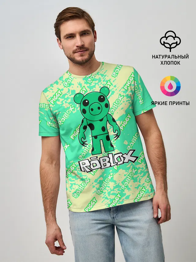 Мужская базовая футболка с принтом «Роблокс — Свинка Пигги из Roblox»