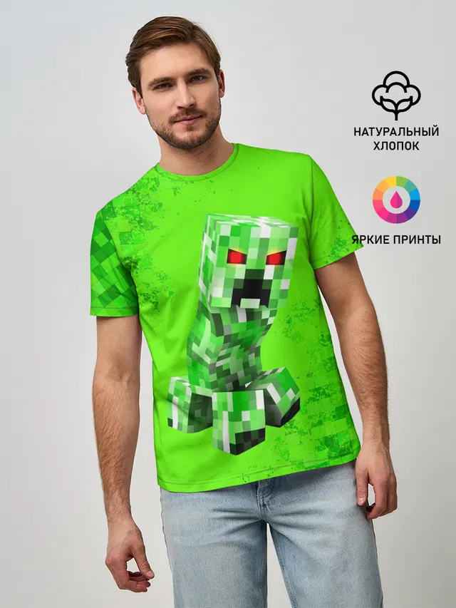 Мужская базовая футболка с принтом «Майнкрафт — MINECRAFT CREEPER»