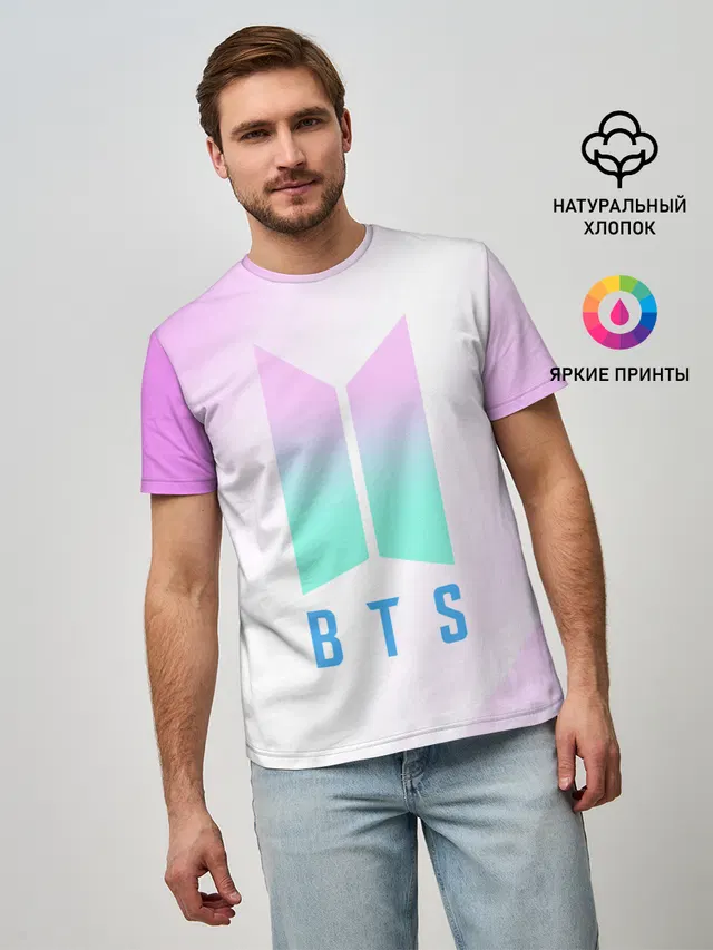 Мужская базовая футболка с принтом «BTS»