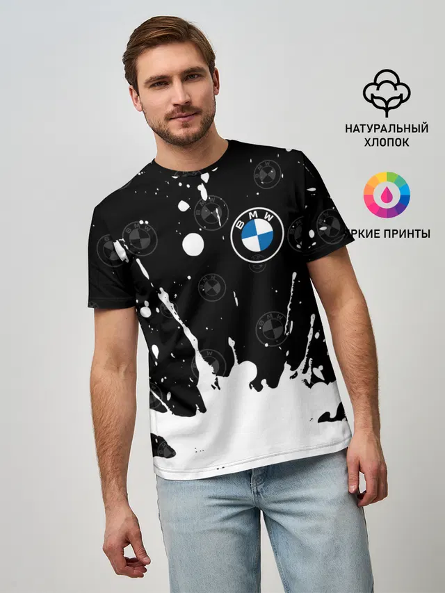 Мужская базовая футболка с принтом «BMW»