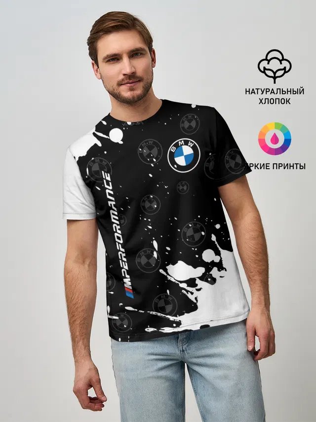 Мужская базовая футболка с принтом «BMW»