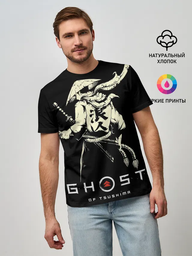 Мужская базовая футболка с принтом «Ghost of Tsushima — Ghost of Tsushima Samurai»