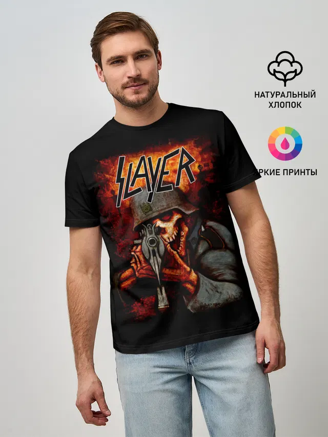 Мужская базовая футболка с принтом «Slayer — СЛЭЙЕР»